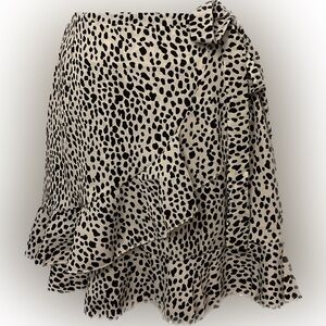 Naggoo Summer Mini Wrap Skirt Black White Dots Dalmatian Ruffle Size Small NWT